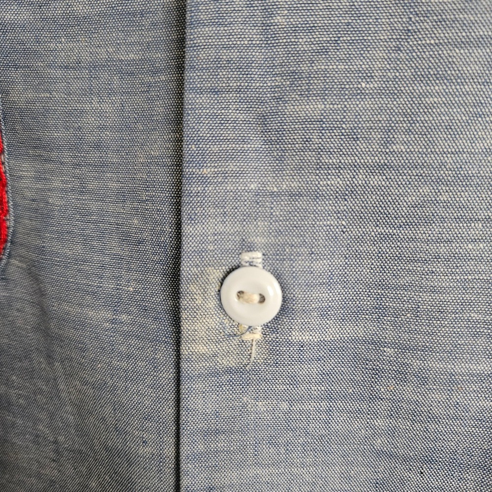 Vtg JCPenney Big Mac Blue Embroidered Chambray Work Shirt L Hippie Folk Art Boho - Picture 9 of 15